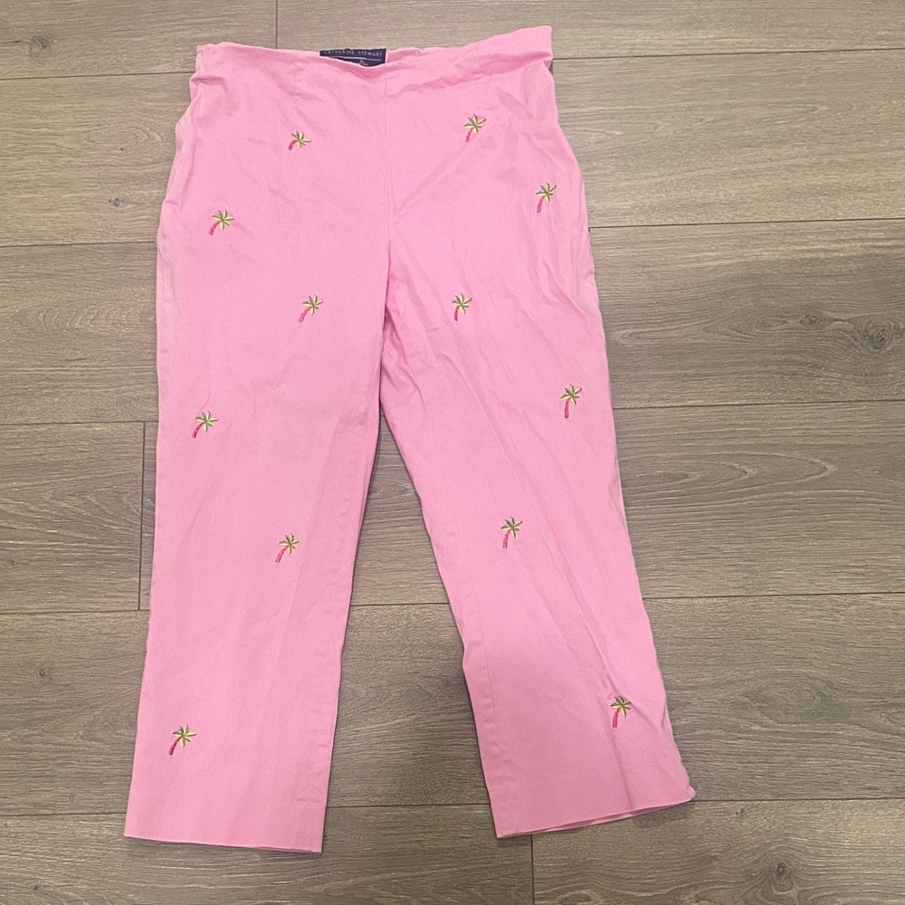 Size 10 embroidered crop pants travel Miami Beach Palm Tree  Details stretchy